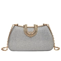 Elegante bolso de noche con lentejuelas plateadas, cadena dorada y hebilla de diamante - Plateado