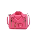 Chic rose pink motorcycle jacket style crossbody bag with punk gold metal hardware - Pink