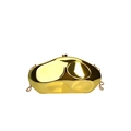 Golden irregular metallic clutch bag with spherical clasp and snake chain strap on white - Gold