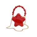 Star-shaped red crossbody bag with glossy finish and red pearl bead handle - Red