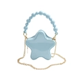 Light blue star-shaped PU leather bag with pearl handle and golden chain strap - Blue