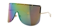 Oversized shield sunglasses with rainbow gradient lenses and gold star rivets - Colorful