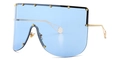 Blue mask sunglasses with gold star rivets and slim metal frames for a trendy look - Blue