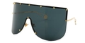 Oversized shield sunglasses with gold star rivets and dark lenses on a white background - Dark Grey