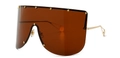 Oversized brown shield sunglasses with gold star studs and slim metal temples - Brown