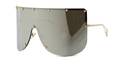 Shield sunglasses with grey lenses and gold star rivets on slim metal frames - Silver Mirror