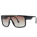 Lunettes de soleil shield surdimensionnées monture noire, barre dorée et verres dégradés - Marron Noir