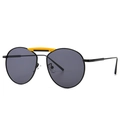 Lunettes de soleil rondes avec monture en métal noir et pont de nez jaune contrasté - Monture Noire Lentille Gris Foncé