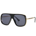 Classic oversized square sunglasses with black frame and gold metal temple details - Gold Frame Black Grey Gradient