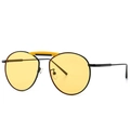 Lunettes de soleil rétro à double pont avec monture en métal noir et verres jaunes - Monture Noire Lentille Jaune Transparente