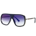 Navy blue oversized square sunglasses with gradient purple lenses and textured silver temples - Silver Frame Gradient Blue