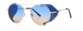 Golden steampunk round sunglasses with blue gradient lenses and embossed side shields - Blue Amber (C2)