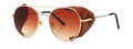 Steampunk gold metal sunglasses with brown leather side shields and gradient lenses - Double Tea (C3)