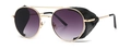 Steampunk sunglasses with gold metal frame, purple gradient lenses and black leather side shields - Double Grey (C4)