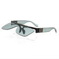 Modern retro flip-up sunglasses with blue lenses and black frame in a 3/4 side view - Black Gunmetal Light Green