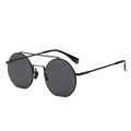 Schmale runde Metall-Sonnenbrille in Mattschwarz mit dunkelgrauen Gläsern - Schwarz