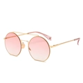 Trendige runde Metall-Sonnenbrille mit rosa Verlaufsgläsern und Goldrahmen - Rosa