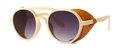 Steampunk round sunglasses with beige frame, purple gradient lens and orange side shields - White Frame Orange Shield Purple Gradient Lens