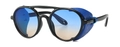 Steampunk Rund-Sonnenbrille mit blauen Seitenschutzen aus Leder und blauem Verlaufsglas - Schwarzer Rahmen Blauer Schutz Blau Orange Verlaufsgläser