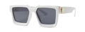 Lunettes de soleil carrées blanches avec verres gris foncé et détails en métal doré - Monture Blanche Verres Gris Foncé