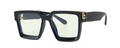 Lunettes de soleil carrées noires avec charnières en L dorées et rivets de luxe - Monture Noire Verres Transparents