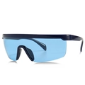 Men's futuristic TR polarized sports sunglasses with blue wrap-around one-piece lens - Blue Frame Blue Lenses (C4)