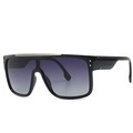 Oversized flat top shield sunglasses with black frame and purple gradient lenses - Black Double Gray