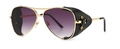 Aviator steampunk sunglasses with gold frame, purple lenses and black leather side shields - Gold Frame Double Gray Gradient Lens