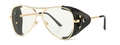 Retro pilot flat glasses with gold metal frame and black leather side shields - Gold Frame Transparent Lens