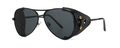 Vintage pilot sunglasses with black metal frame and leather side shields with gold rivets - Black Frame Black Gray Lens