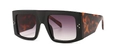 Classic black flat top sunglasses with brown tortoiseshell temples and gradient lenses - Black Frame Double Gray Gradient Lens
