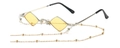 Retro geometric sunglasses with yellow lenses and a gold beaded metal neck chain - Silver Frame Yellow Lens (C6 Silver Yellow)
