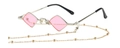 Moderne ronde roze zonnebril met zilveren montuur en bijpassende gouden kralenketting - Zilveren Frame Roze Lenzen (C2 Zilver Roze)
