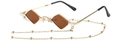 Retro ruitvormige zonnebril met bruine glazen en gouden kralen brilketting - Gouden Frame Thee Lenzen (C4 Goud Thee)