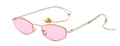Gafas de sol de metal plateado con lentes rosa claro y accesorio de cadena dorada fina - Rosa Plata