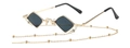 Diamond-shaped sunglasses with gold frame, dark lenses and matching bead chain - Gold Frame Black Grey Lens (C3 Gold Black Grey)