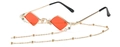 Retro ruitvormige zonnebril met rode glazen en een gouden kralenketting - Gouden Frame Rode Lenzen (C5 Goud Rood)
