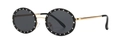 Retro round black sunglasses with sparkling crystal rim and golden metal temples - Gold Black
