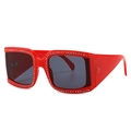 Oversized D-frame zonnebril in rood met sprankelende kristallen strass-steentjes - Rood