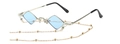 Rhombus sunglasses with light blue lenses, silver metal frame and beaded eyewear chain - Silver Frame Blue Lens (C7 Silver Blue)