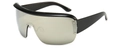 Gafas de sol futuristas de gran tamaño con lentes de espejo plateadas y montura - Marco Negro Lentes de Espejo Plateados