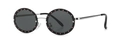 Retro round sunglasses with pink crystals, silver metal temples and dark grey lenses - Silver Black