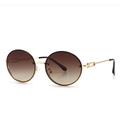 Modern retro round rimless sunglasses with gradient brown lenses and gold carved temples - Double Tea
