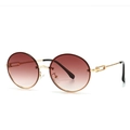 Retro round metal sunglasses with gradient brown lenses and ornate gold hollowed temples - Tea Light Tea