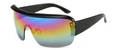 Futuristic oversized flat top sunglasses with rainbow gradient lenses and black temples - Black Frame Dazzle Color Lens