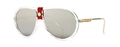 Classic pilot sunglasses with transparent frame and red leather bridge detail - Transparent Silver