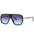 Black square sunglasses with gradient blue-purple lenses and silver metallic textured temples - Silver Frame Grey Blue Gradient