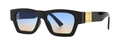 Retro thick black frame sunglasses with blue and yellow gradient lenses and gold hinges - Black Blue Tea