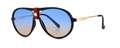 Classic aviator sunglasses with blue orange gradient lenses and red leather bridge detail - Black Blue Tea