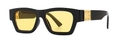 Retro thick black frame sunglasses with amber lenses and gold rivet metal hinges - Black Transparent Yellow
